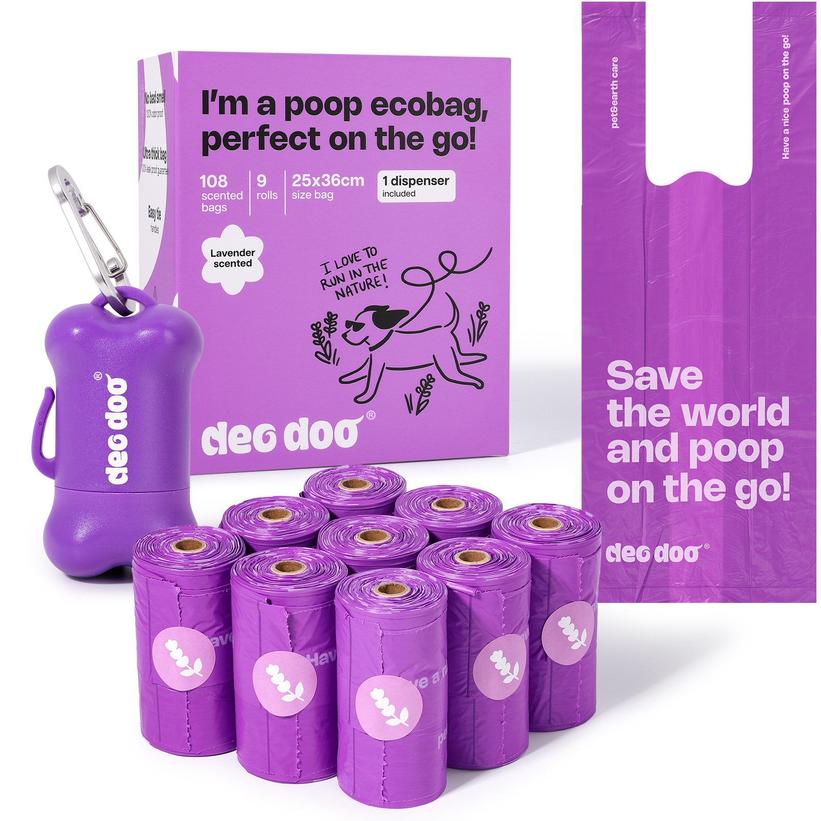 This line of eco-friendly poop bags is fully compostable, made with a blend of PBAT and renewable starch-based materials.